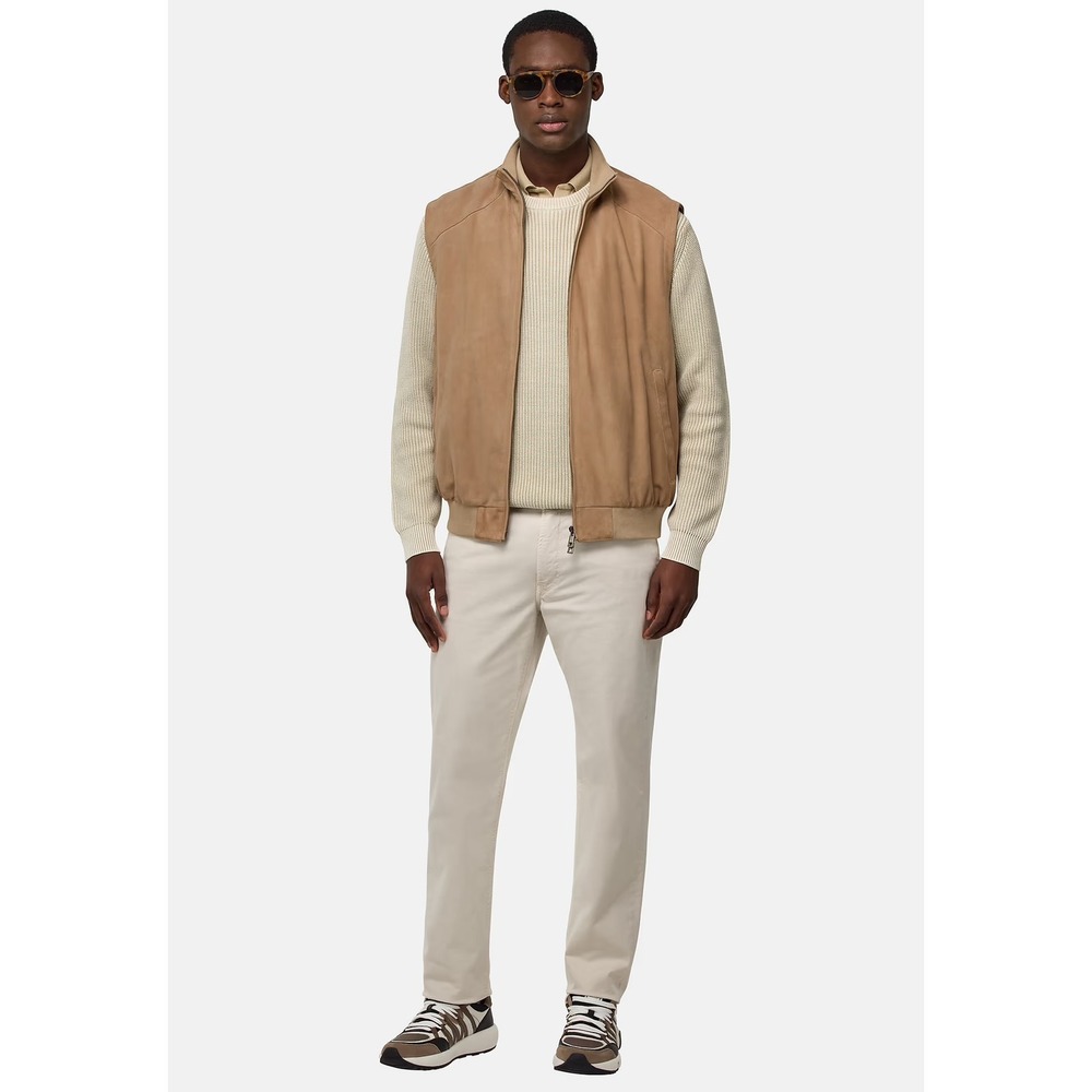 Boggi Milano Mens Tan Goat Suede Leather Gilet Vest Full Zip Made in Italy NEW